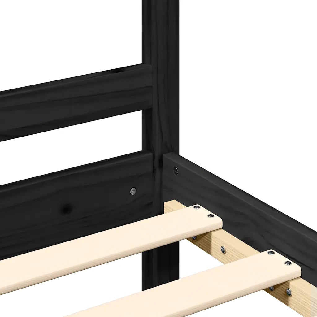Letto matrimoniale | Letto per adulti | Giroletto con Testiera Nero 200x200 cm in Legno Massello
