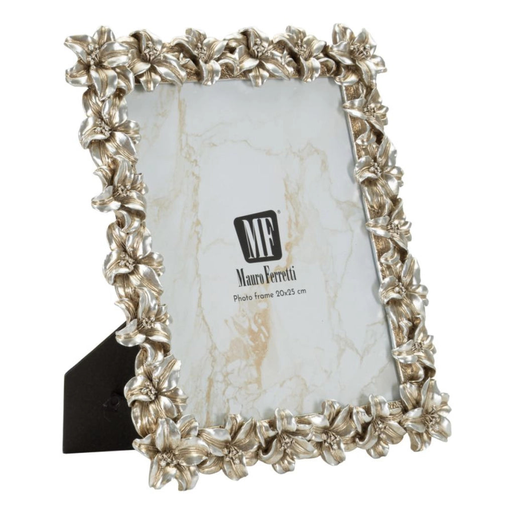 Cornice portafoto Glamour con decoro floreale in argento antico