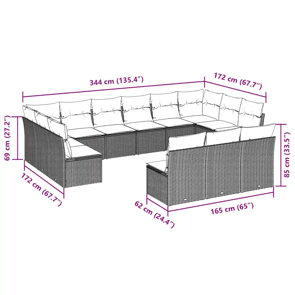Set Divani da Giardino 13 pz con Cuscini Marrone in Polyrattan 3218393