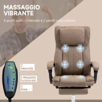 Sedia da Ufficio Massaggiante con Poggiapiedi e Telecomando, in Tessuto Effetto Lino, 65x61x108-118 cm, Marrone