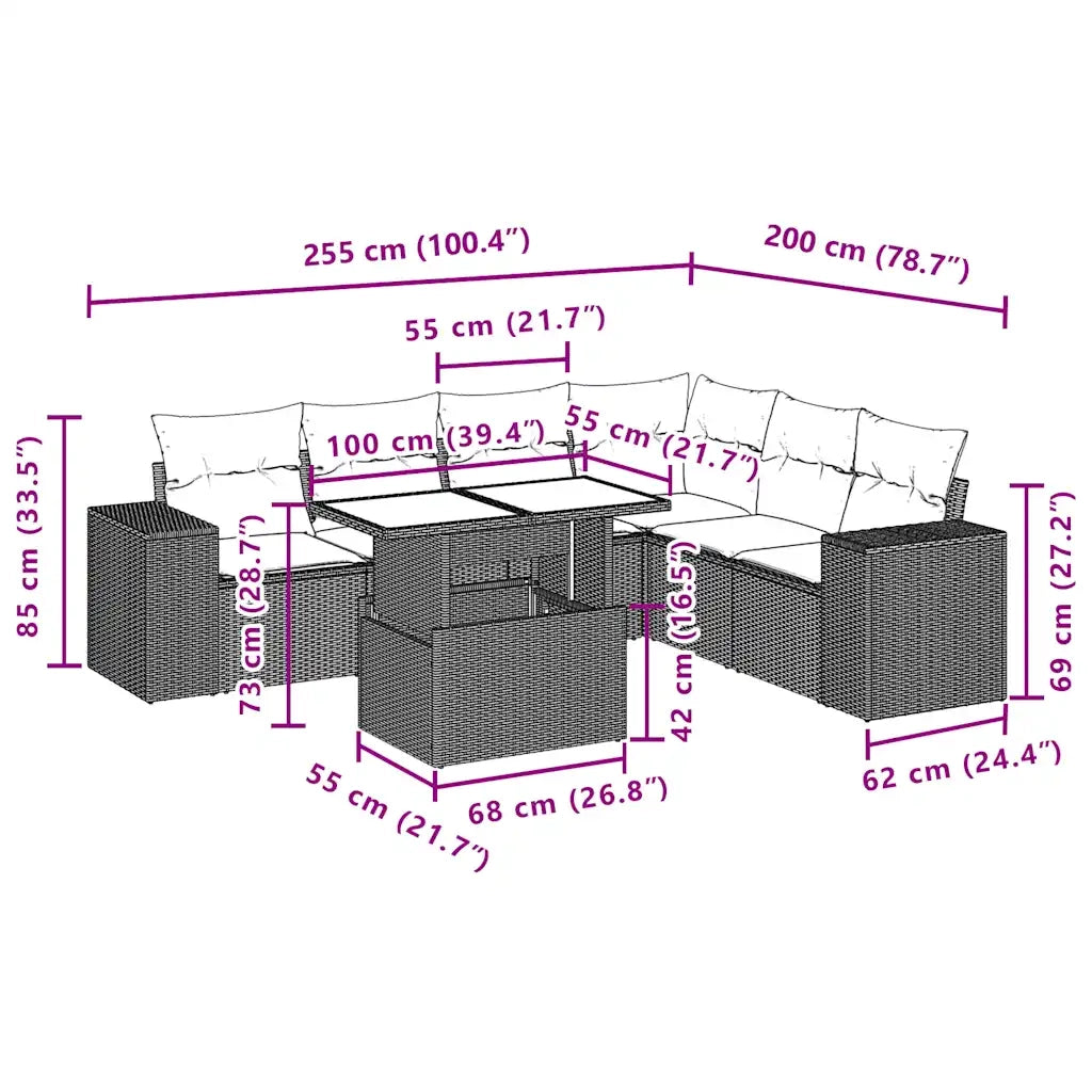 Set Divani da Giardino con Cuscini 7pz Nero Polyrattan