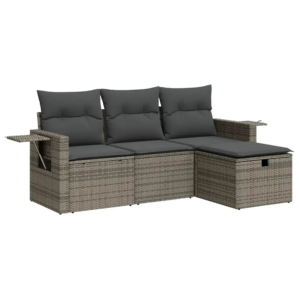 Set Divani da Giardino 4 pz con Cuscini in Polyrattan Grigio 3325456