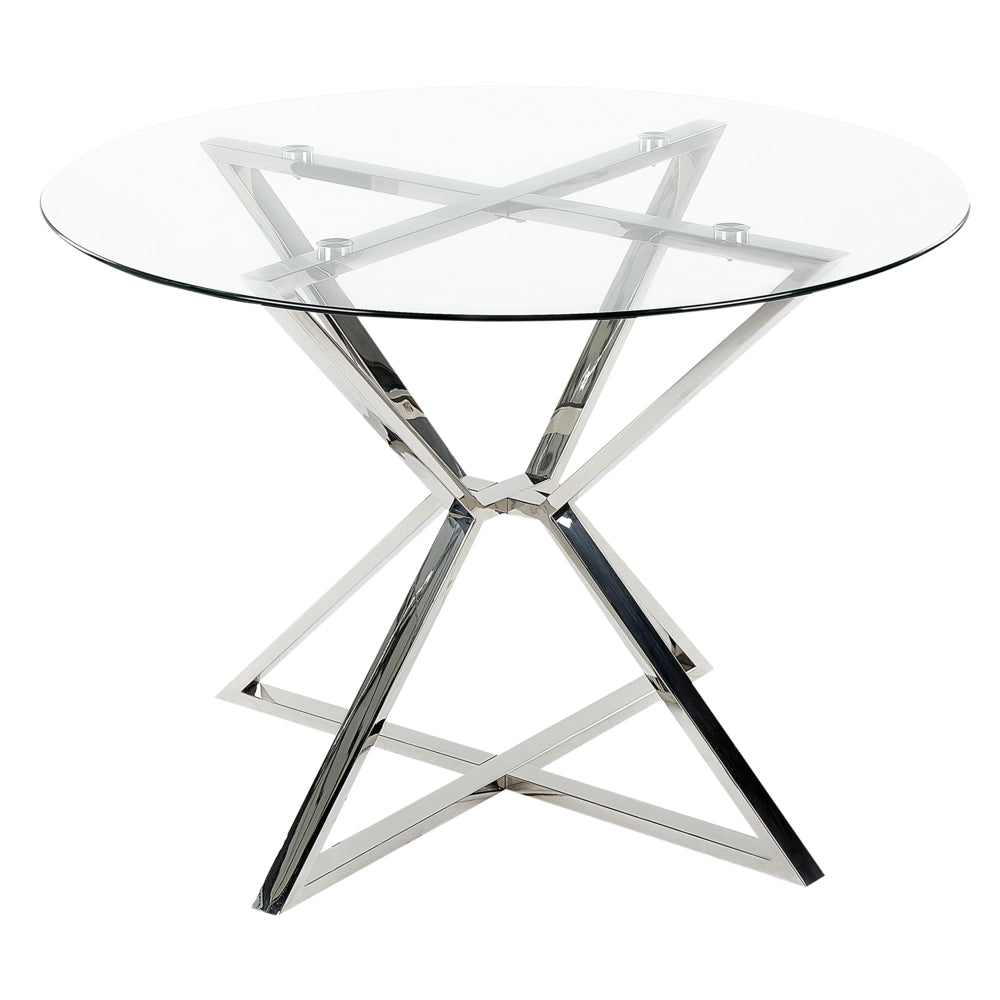 Tavolo da pranzo in vetro temperato trasparente argentato ⌀ 105 cm gambe in metallo elegante moderno