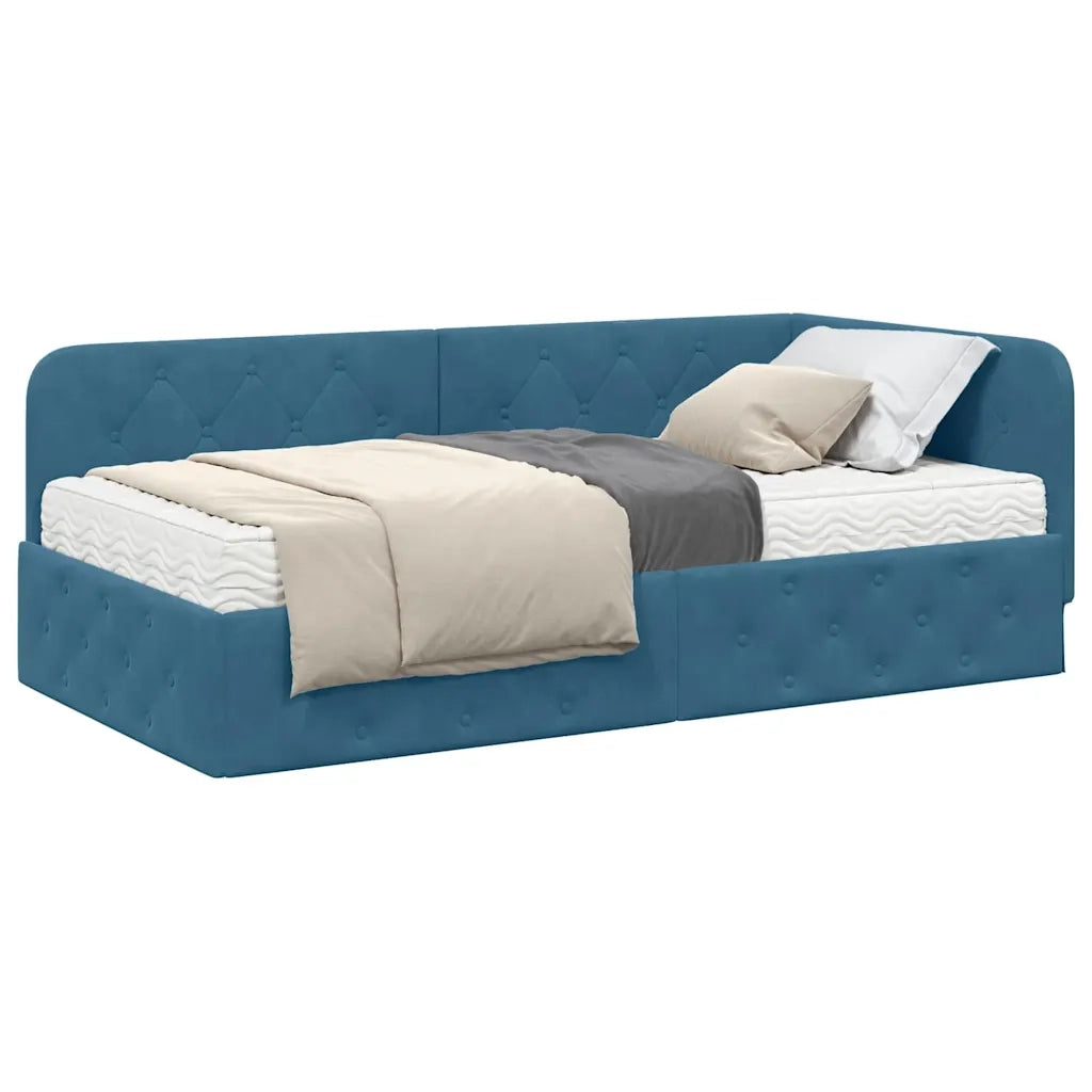 Letto singolo | Letto per adulti | Cornice del letto ad angolo Blu 90 x 190 cm Velluto