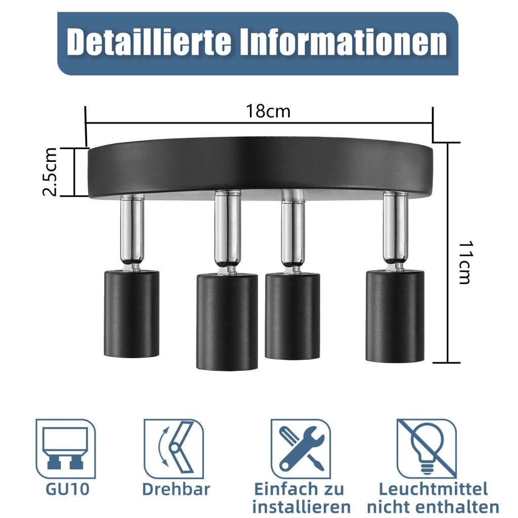 ZMH Faretto da soffitto neri 4 luci GU10 rotanti metallo stile moderno per soggiorno cucina corridoio sala pranzo