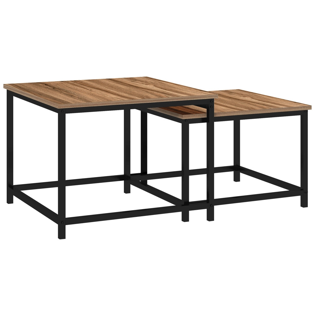 TAVOLINI Set da 2 pezzi 60x60/54x54 cm Effetto legno e acciaio nero