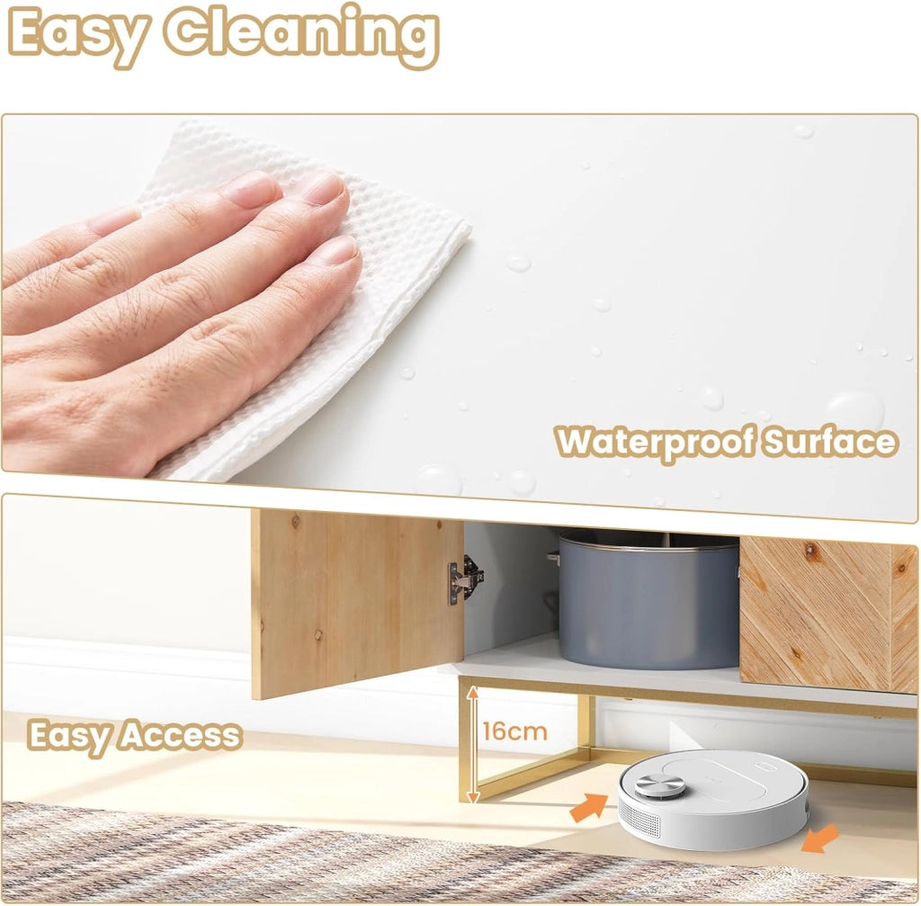 Armadio a buffet a 2 ante in legno con gambe in metallo e protezione antiribaltamento, credenza indipendente per sala da pranzo, soggiorno, ingresso (bianco)