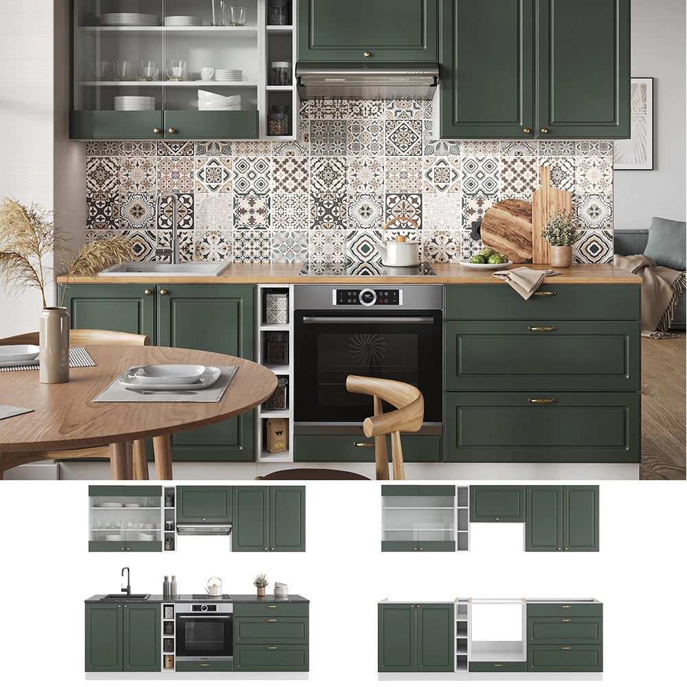 Cucina componibile Fame-Line Verde-oro rustico/Bianco 235 cm, PL Antracite Vicco