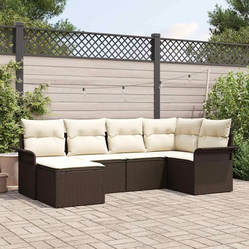 Set Divano da Giardino con cuscino 6 pcs Marrone polyrattan