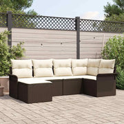 Set Divano da Giardino con cuscino 6 pcs Marrone polyrattan