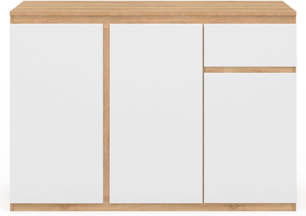 Credenza TOMI 100 cm con 3 ante e 1 cassetto, bianco e legno