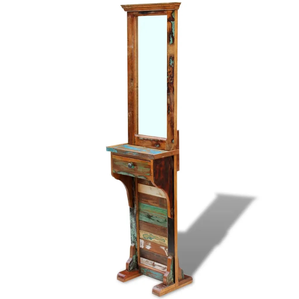 Specchio da Ingresso in Legno Massello di Recupero-Mobile con specchio 47x23x180 cm