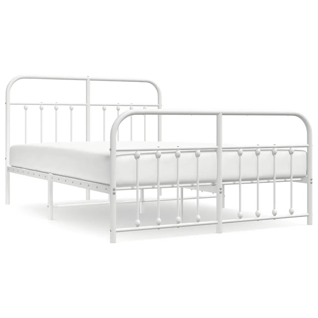 Letto matrimoniale | Letto per adulti | Giroletto con Testiera e Pediera Metallo Bianco 150x200 cm