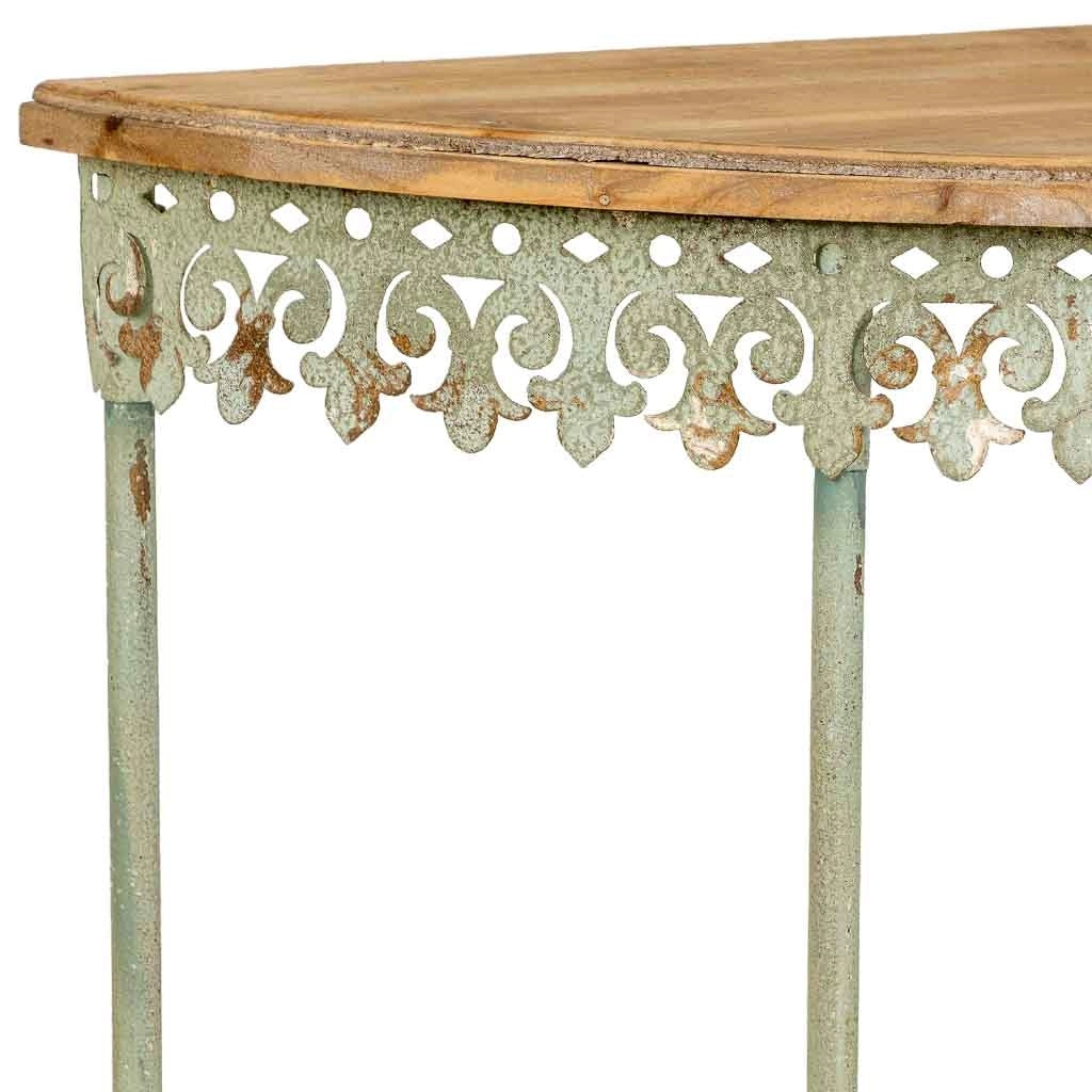 Mobile da ingresso in ferro bianco invecchiato e legno, 5,5x40,5x84h