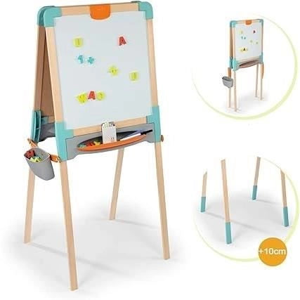 Smoby - Tavoletta in legno bifacciale - Ardesia gesso e bianco magnetico - Pieghevole - 80 accessori