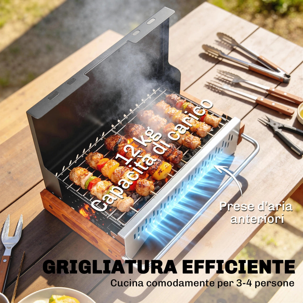 Barbecue Portatile a Carbone ¨C zephmum ¨C Acciaio Inox, Nero, 50.5x34x33 cm