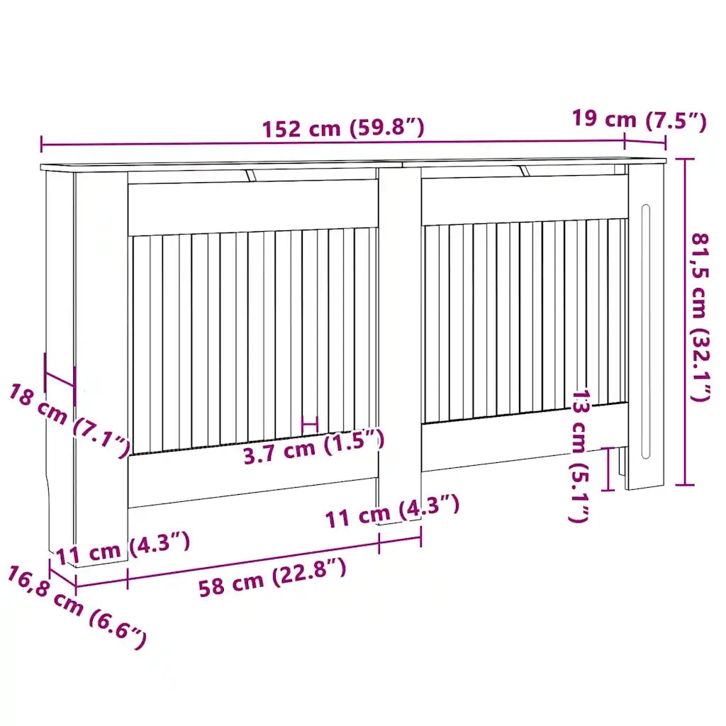 vidaXL Copertura per radiatori 2 pcs Grigio 152 x 19 x 81.5 cm