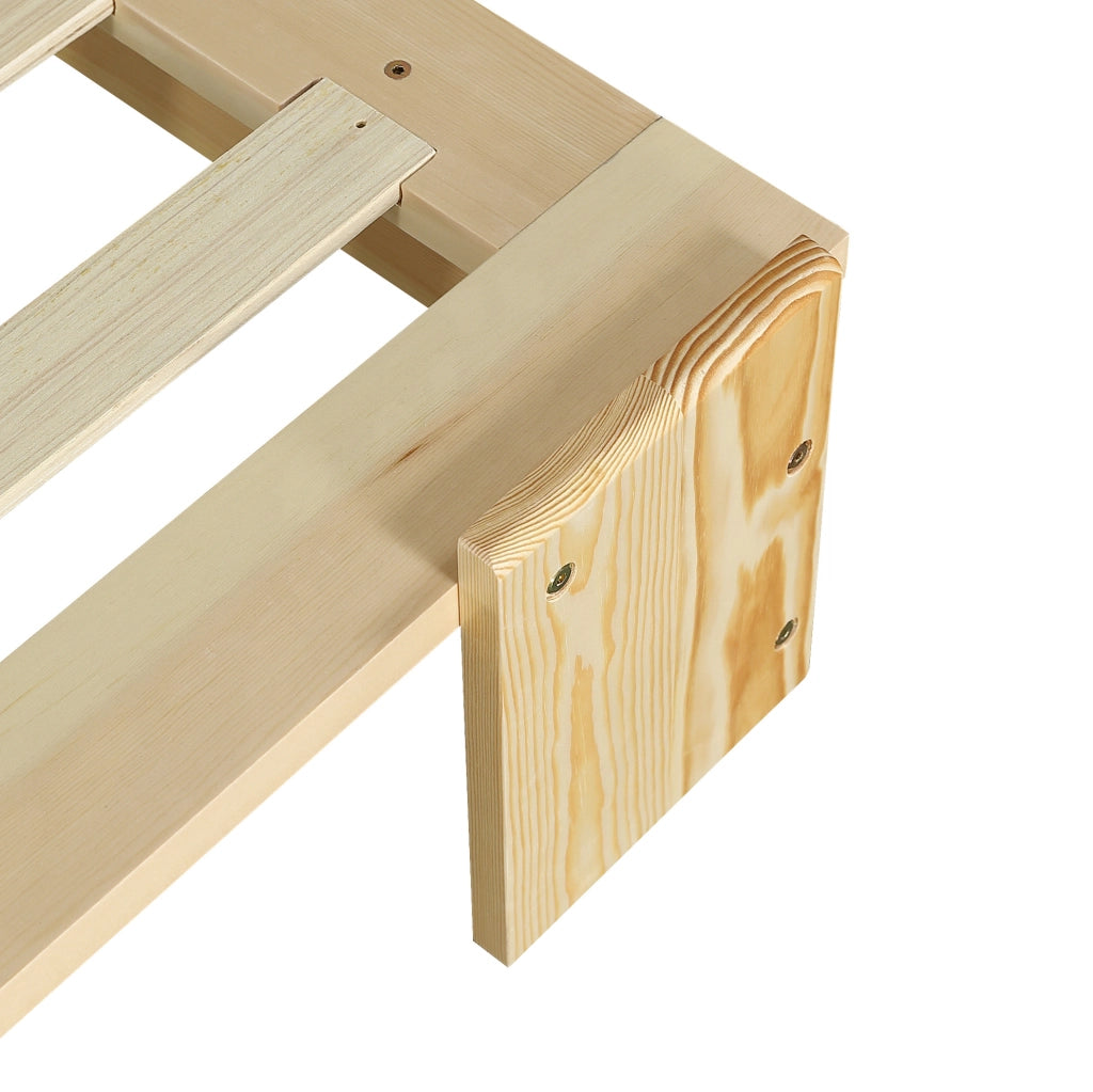 Letto singolo imbottito 140x200 cm con schienale imbottito e doghe stabili; legno e tessuto; naturale