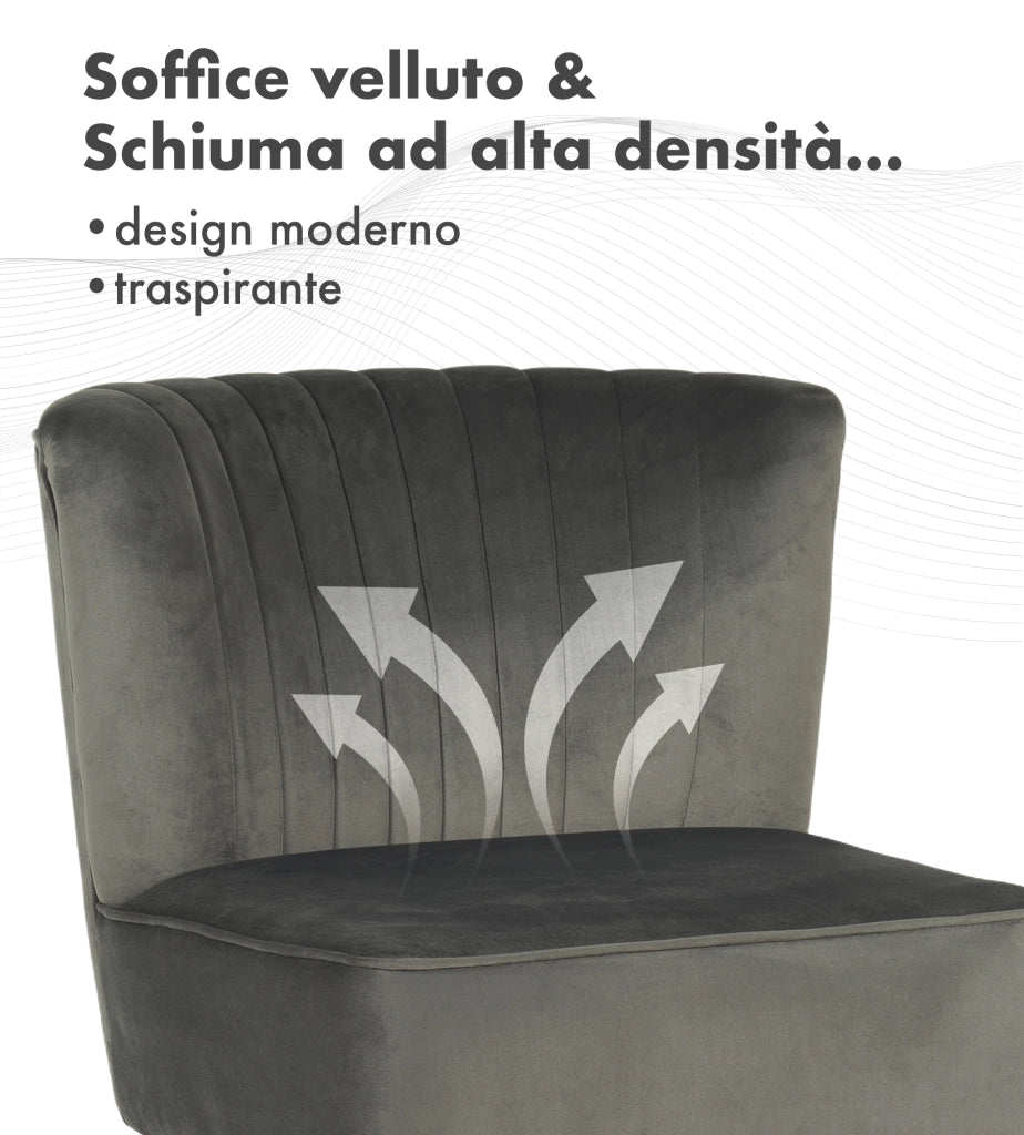 Poltrona Moderna Stile Scandinavo Comoda Rivestita In Velluto Poltroncina Da Camera Con Gambe Oro Sedia Per Ingresso Ufficio Casa Lavoro Divano Singolo Relax  - Grigio Scuro
