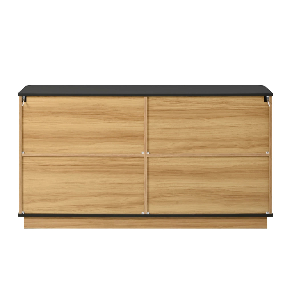 Credenza e madia a 4 ante con finitura effetto legno, maniglie in alluminio, per soggiorno, 139 × 40 × 75 cm