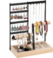 Standarizzazione gioielli, albero gioielli, con 48 fori per orecchini, 6 ganci, 2 standard per bracciali e un contenitore per anelli, nero