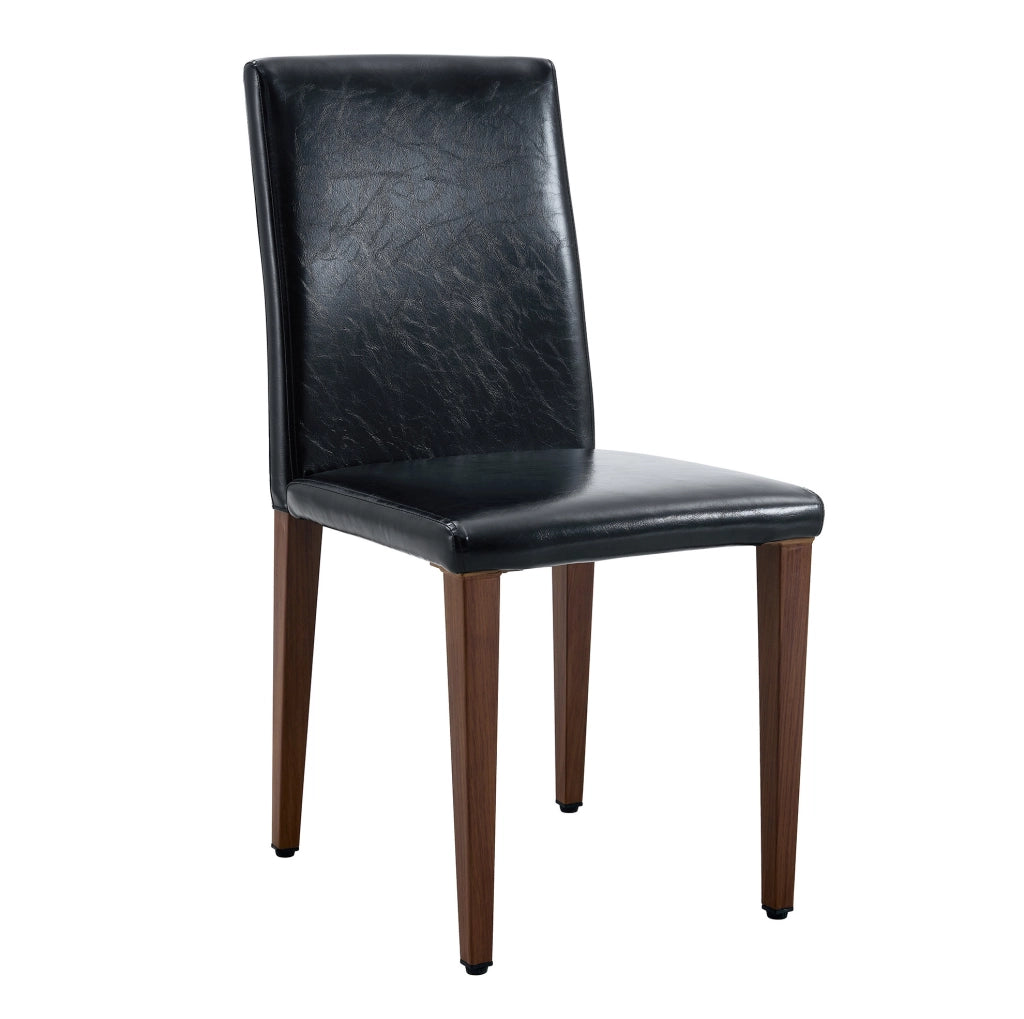 Set 2 sedie da pranzo moderne in PU nero con gambe effetto noce; 90 cm