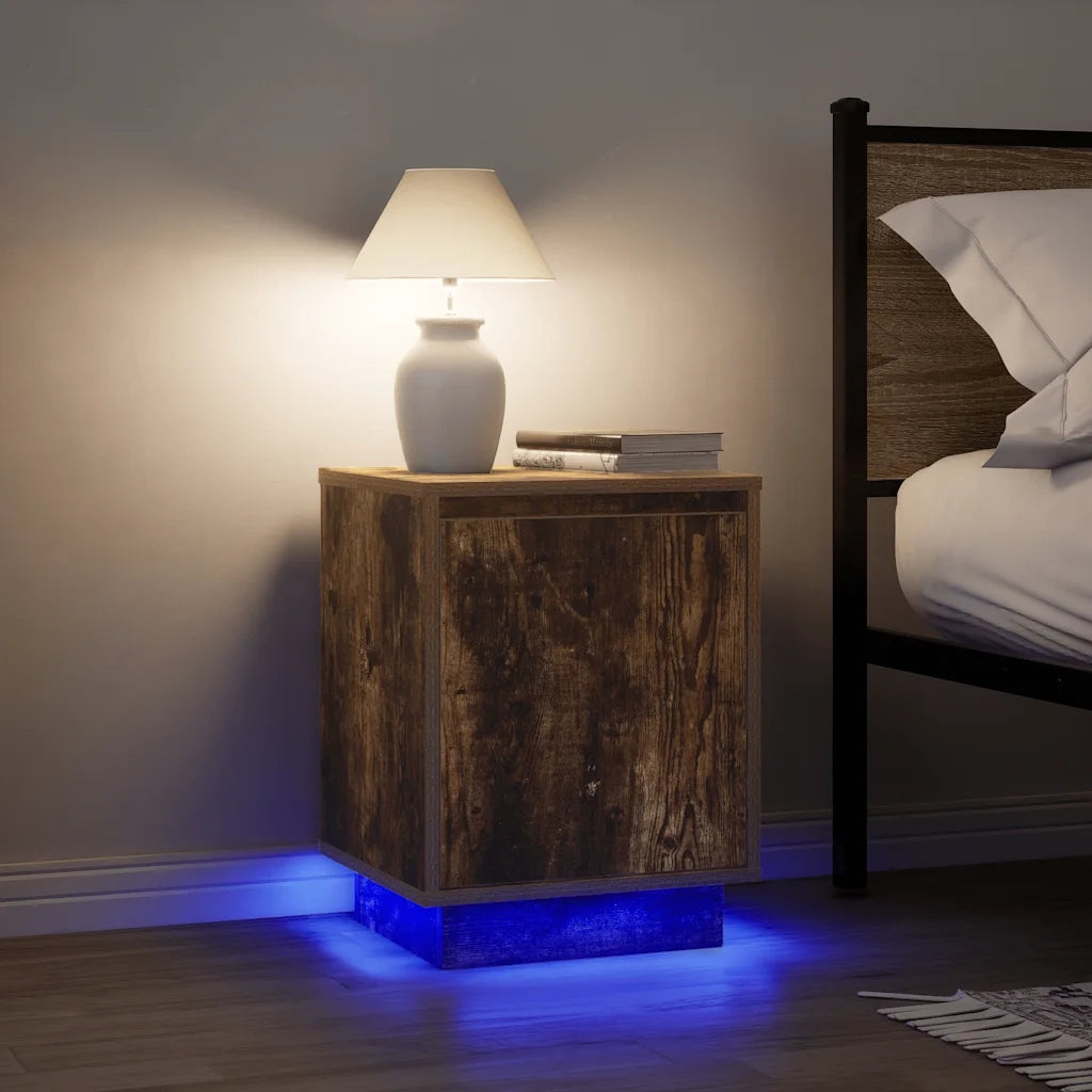 Comodini con Luci a LED 2 pz Rovere Fumo 38x34x50 cm 861274