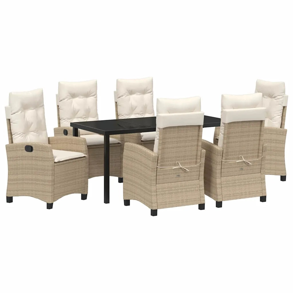 Set da Pranzo per Giardino con cuscino 7 pcs Beige polyrattan