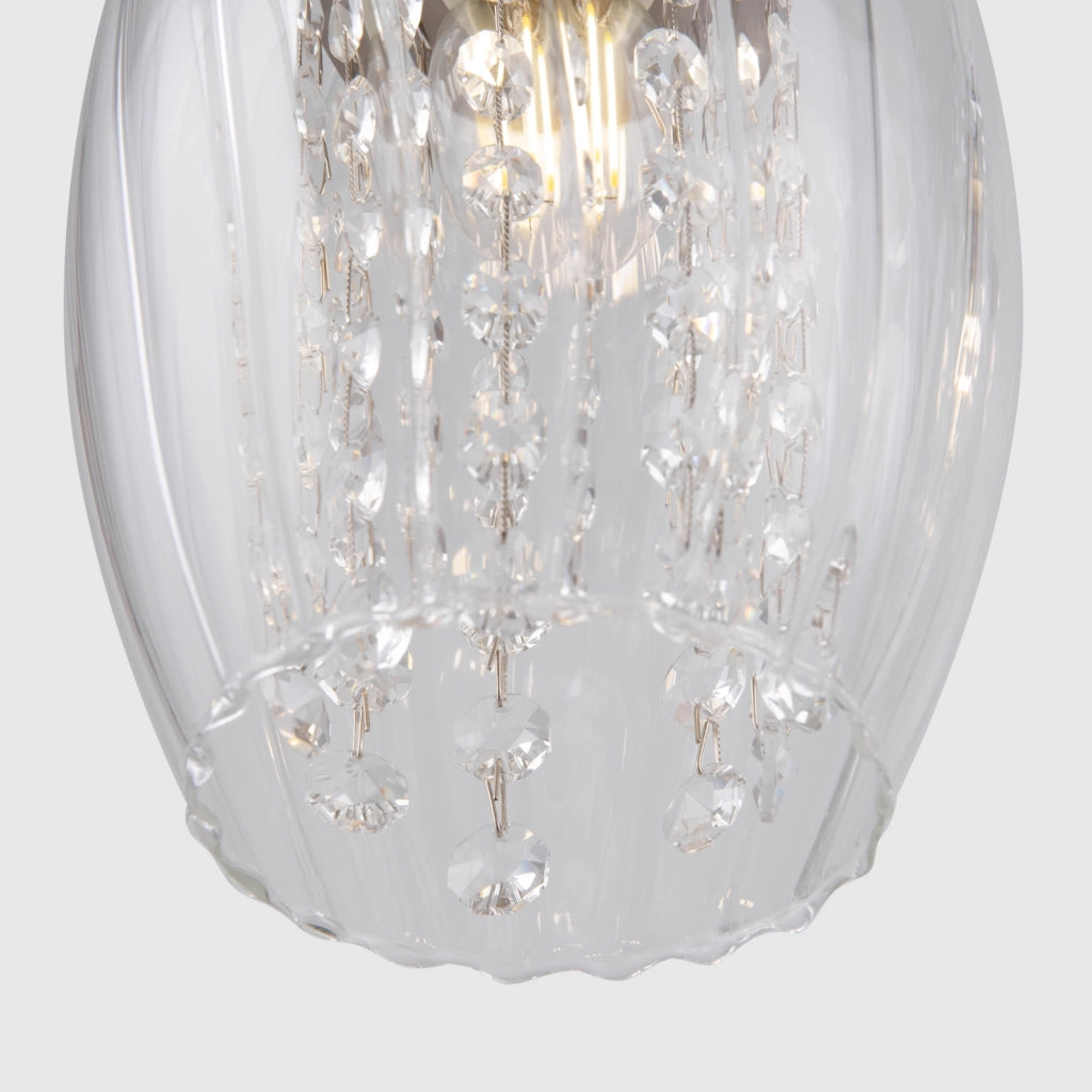 Lampadario Contemporaneo Blues Metallo Nichel 3 Luci Diffusori Vetro Trasparente