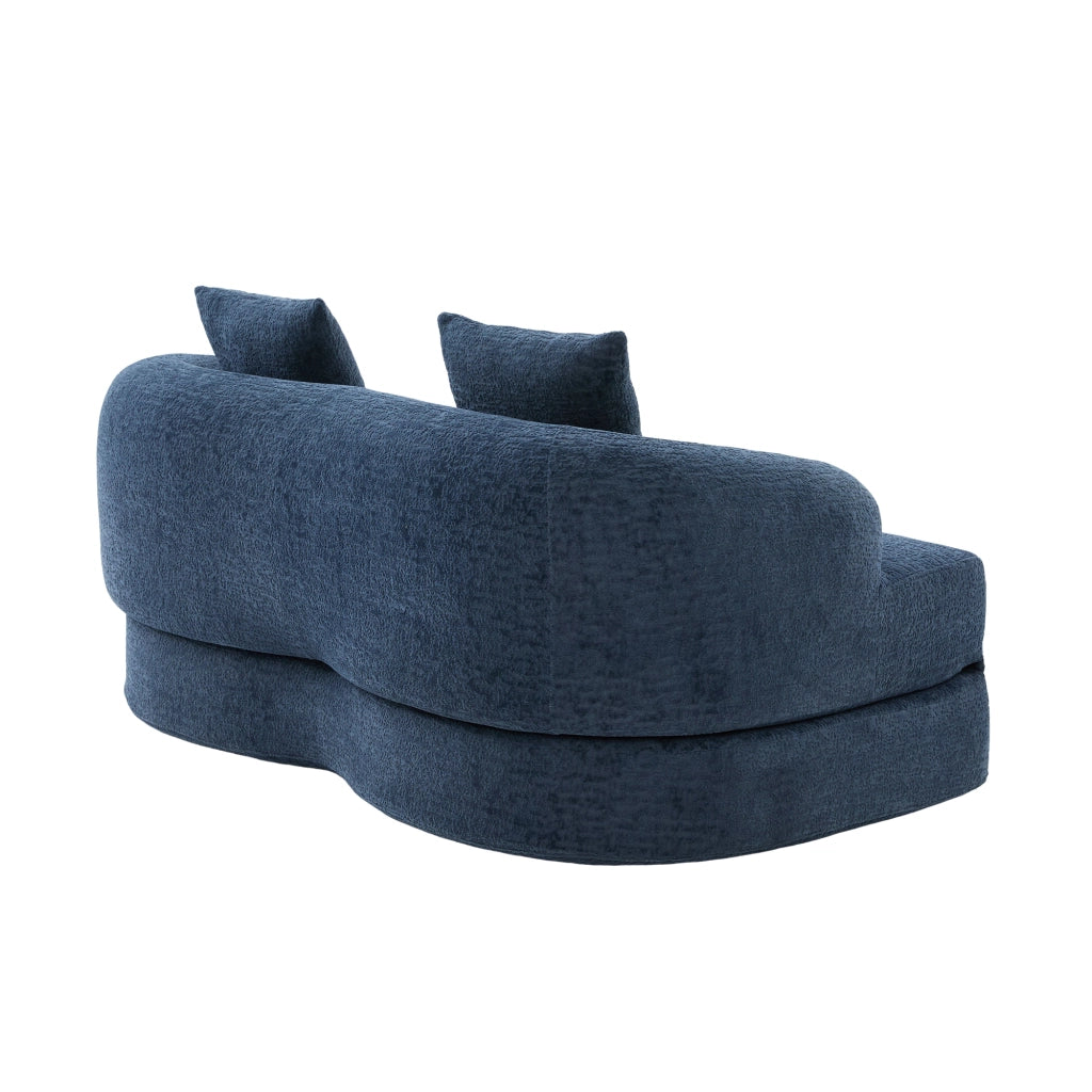 Divano letto a due posti convertibile con due cuscini in ciniglia blu navy compatto moderno per soggiorno e camera ospiti