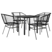 Set Mobili da Pranzo per Giardino 5 pz | Set Salotto da Giardino Nero Polyrattan Vetro