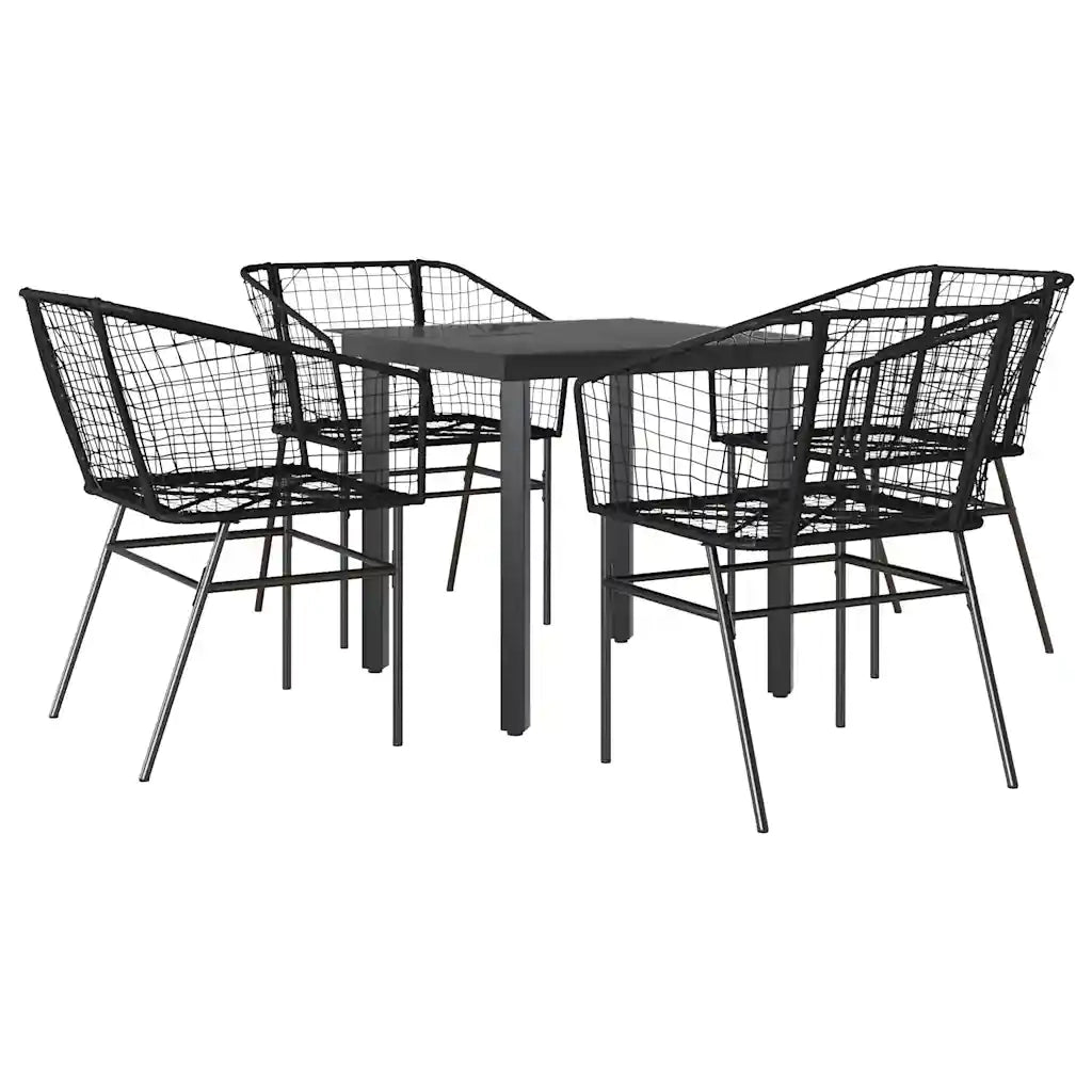 Set Mobili da Pranzo per Giardino 5 pz | Set Salotto da Giardino Nero Polyrattan Vetro