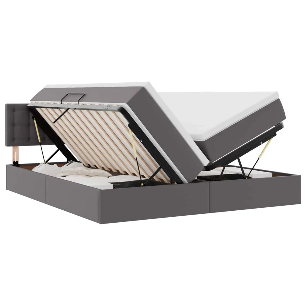 Letto con contenitore e LED Grigio 180 x 200 cm Pelle Sintetica