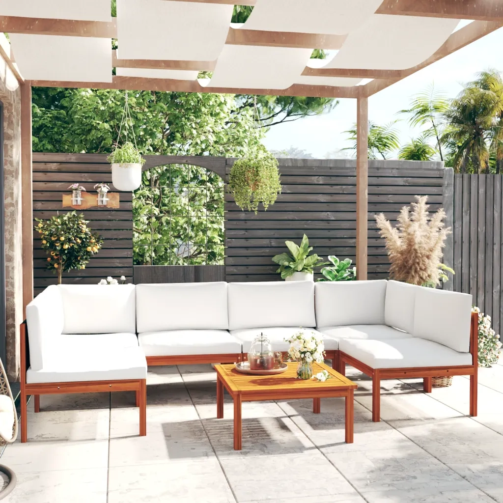 Set da Giardino 7 pz con Cuscini in Legno Crema, Acacia e Corda 3057898