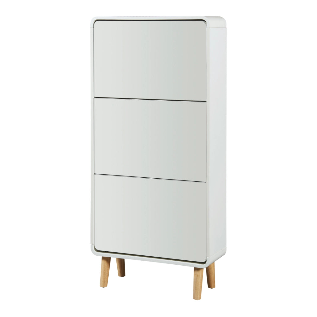 Scarpiera Aure con Ante a Specchio e 3 Contenitori Ribaltabili 134 x 63 x 24 cm Bianco [en.casa]