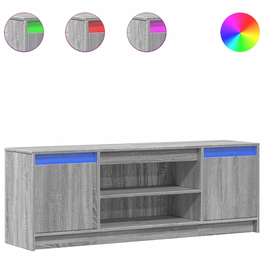 Mobile TV multimediale mensola TV credenza mobile TV sala da pranzo soggiorno camera da letto con illuminazione a LED rovere Sonoma 139,5 x 34 x 50 cm legno ingegnerizzato grigio 02_0026496
