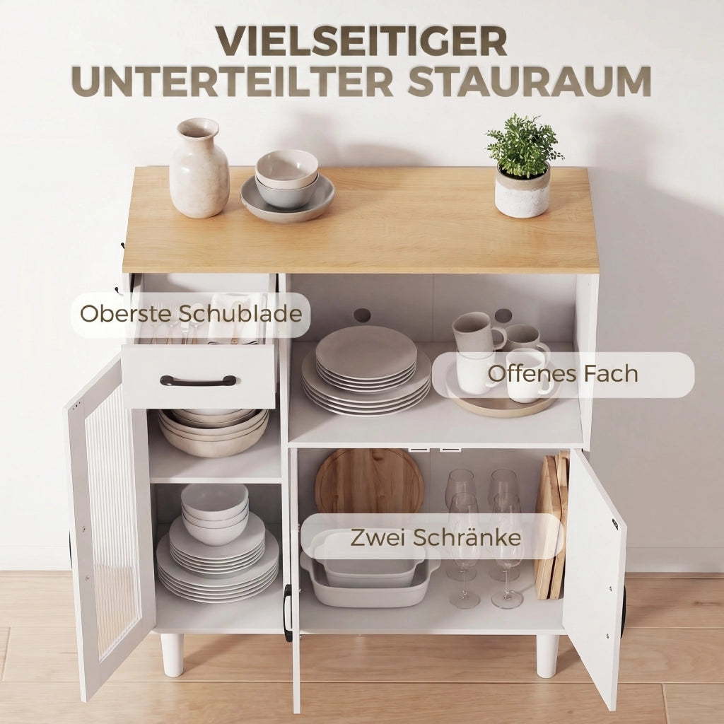 Cassettiera con ante e cassetti ¨C zephmum ¨C bianco e rovere 80x34x91 cm