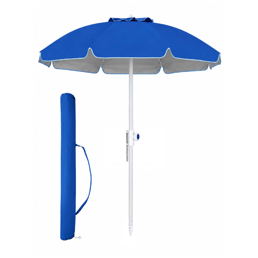 Ombrellone Mare Maxi 220 cm con Protezione UV, Palo a Vite e Inclinazione Regolabile, Parasole da Spiaggia con Presa d'Aria Antivento, Stecche Resistenti e Custodia Trasporto Blu