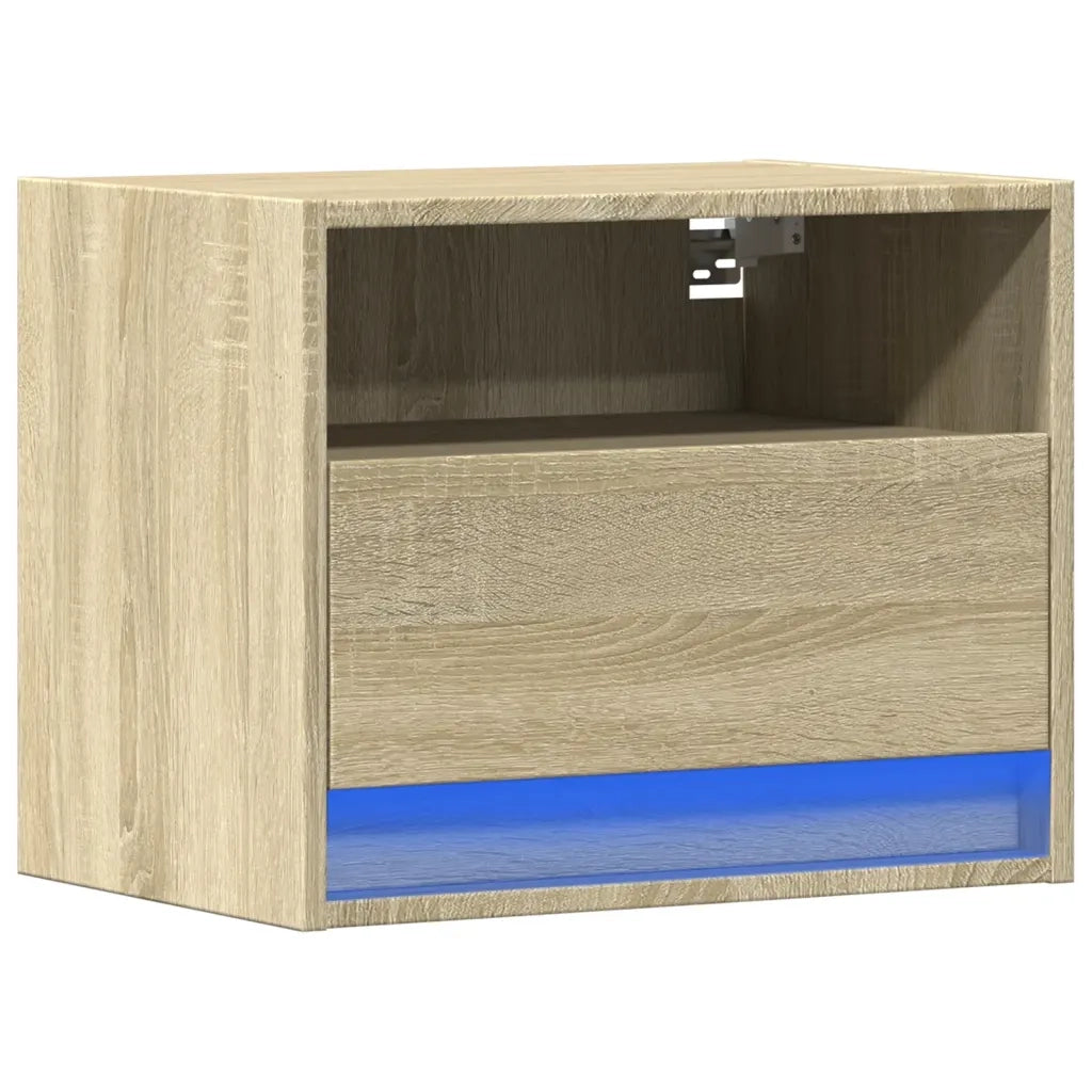 vidaXL Comodino a Parete con luci LED Rovere Sonoma