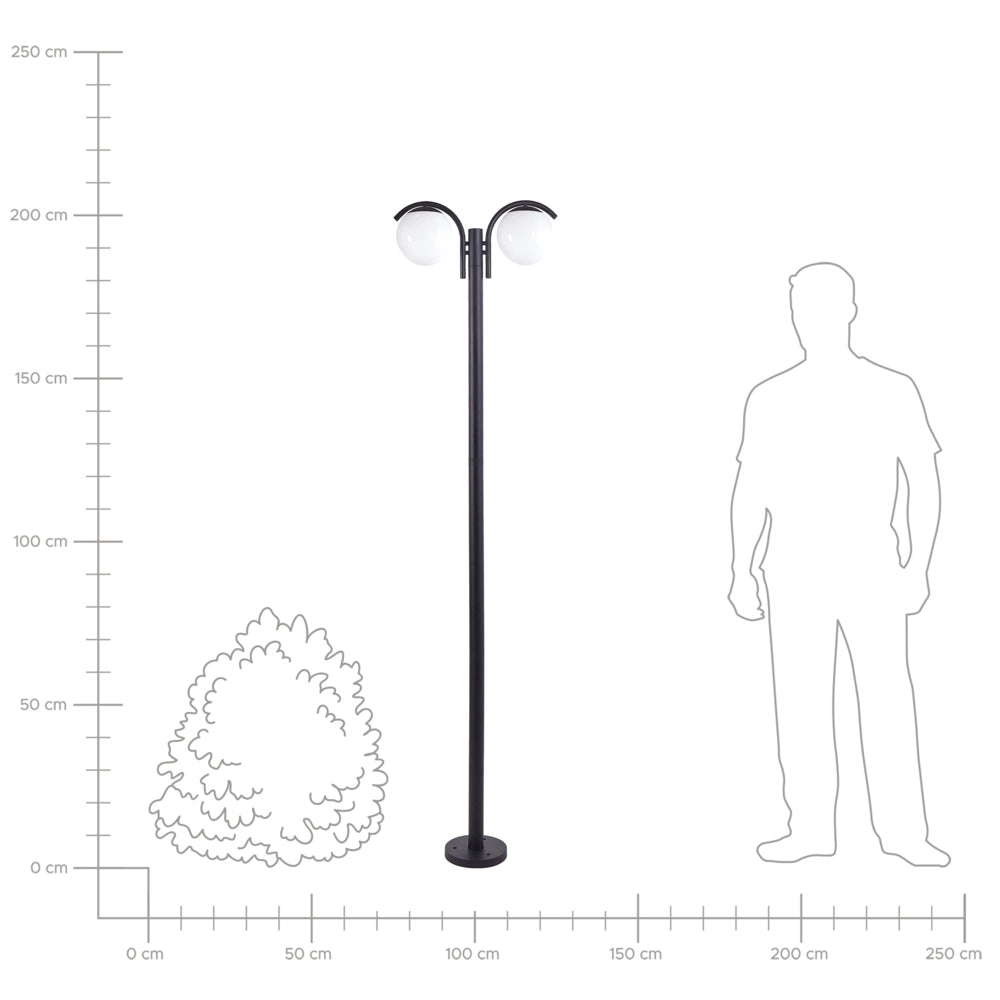 Lampione a 2 luci Nero Lampada da sentiero Alluminio Paralume sintetico Illuminazione esterna da giardino Design moderno