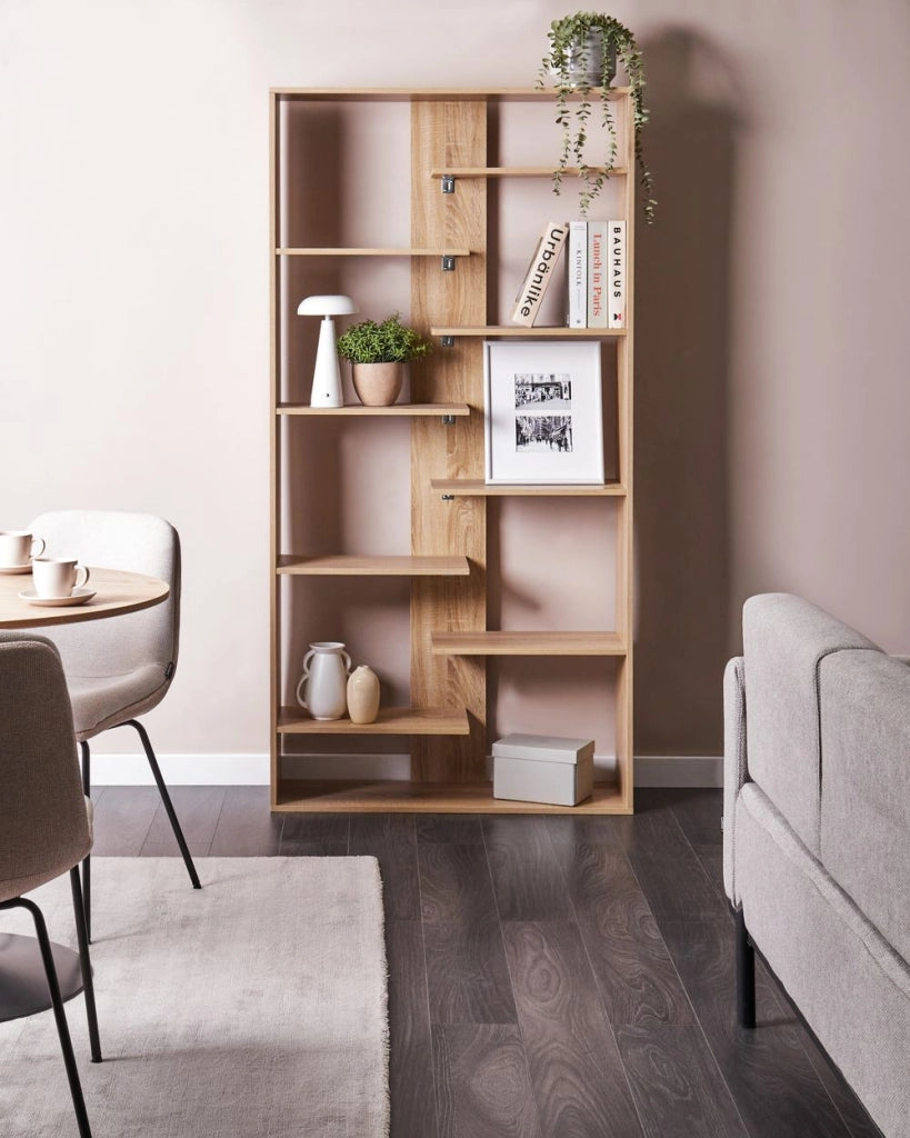Libreria a 8 ripiani in truciolato Marrone chiaro stile minimalista
