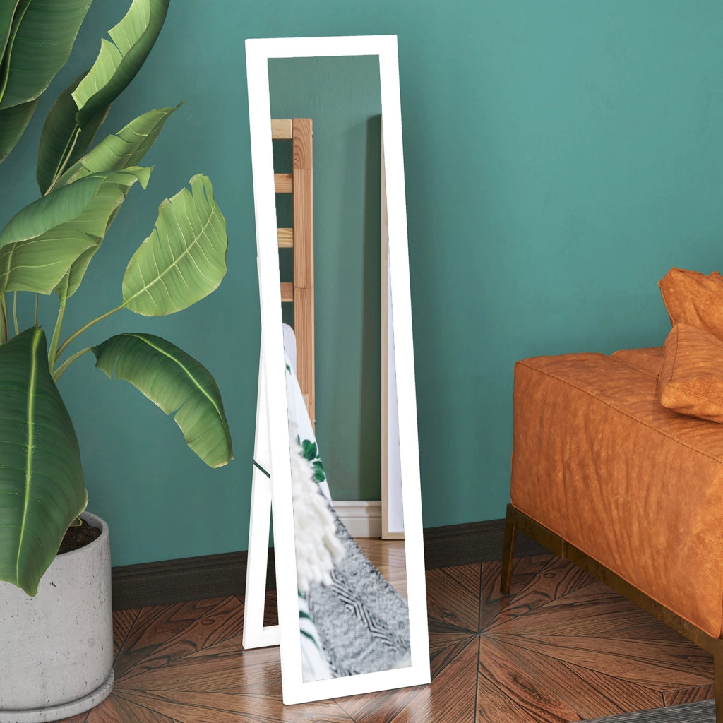 Specchio da Terra con Cornice e Ganci ¨C zephmum ¨C Bianco Trasparente 37x40x155 cm