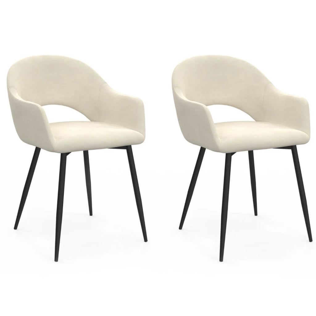 IDMarket - Set di 2 sedie e poltrone da pranzo in velluto crema CLARA