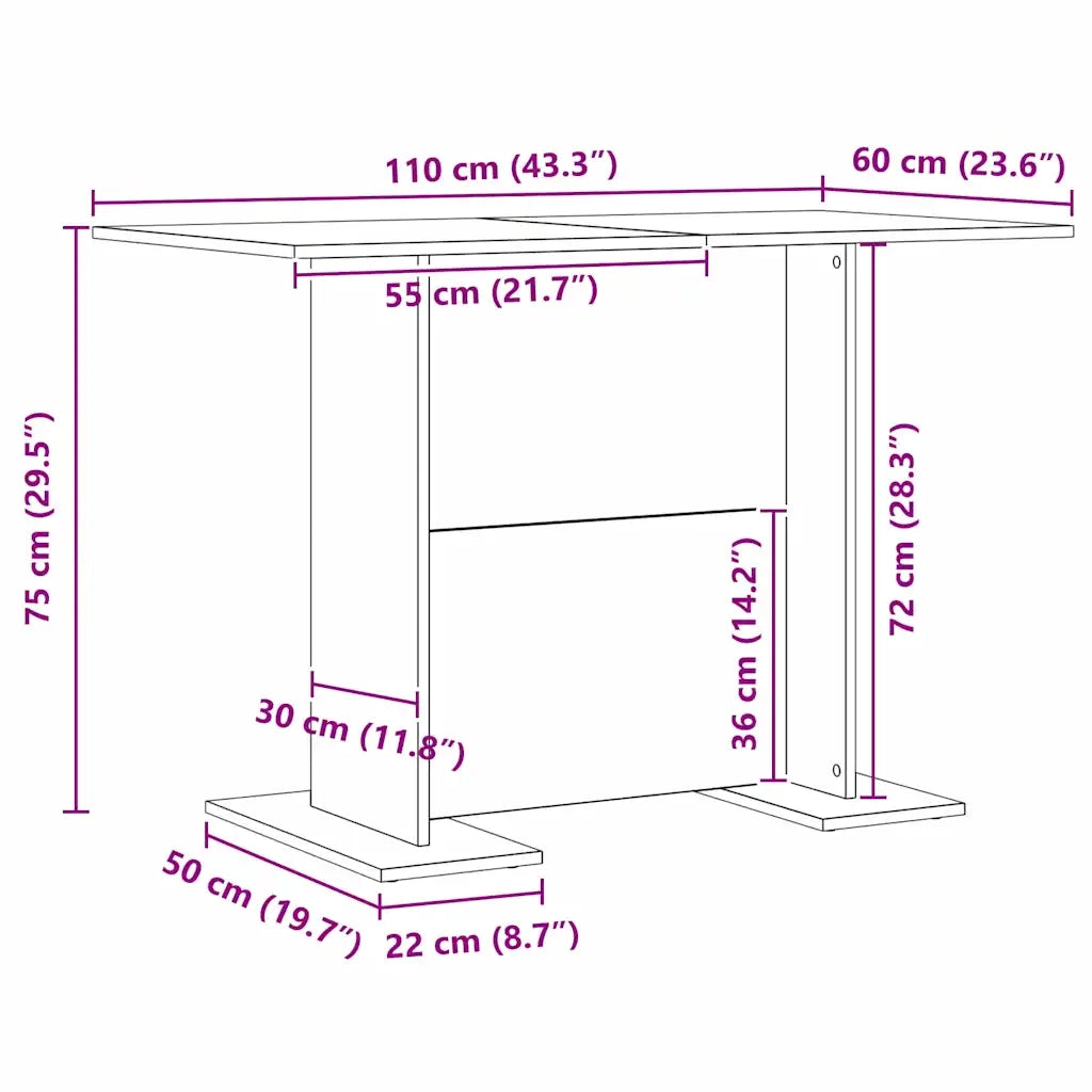 Tavolo da pranzo Nero 110 x 60 x 75 cm Legno multistrato 863161