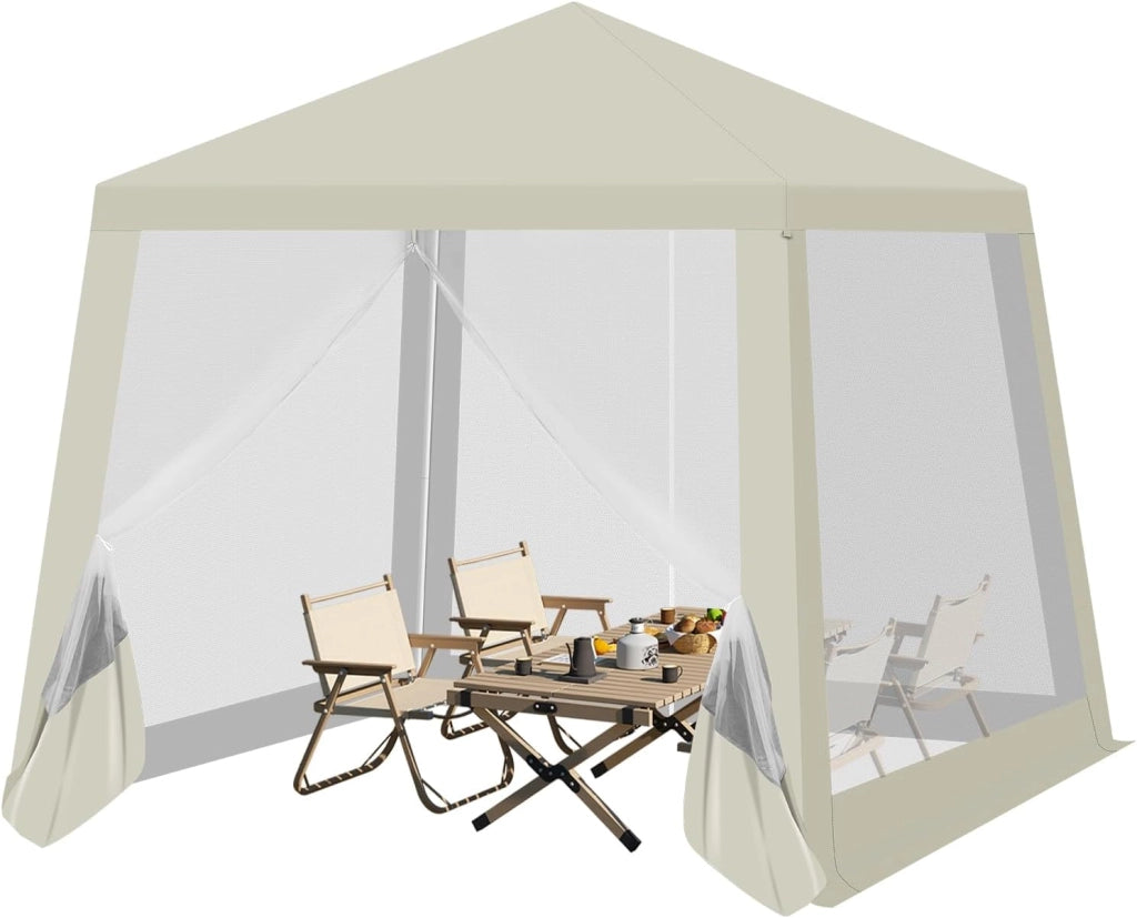 Gazebo 3x3 Pieghevole Impermeabile, Pergolato da Giardino, Gazebo da Esterni, con Pareti Laterali a Zanzariera, per Campeggio, Feste, Grigio
