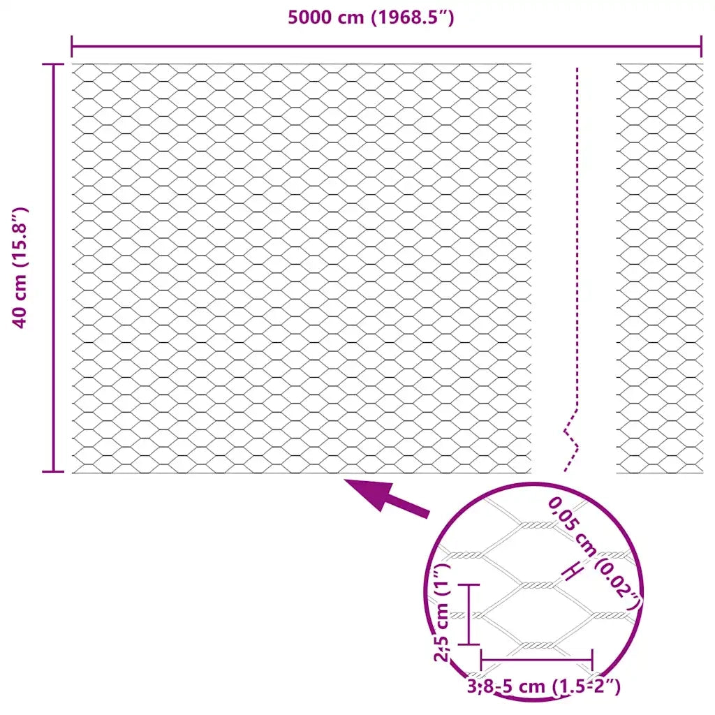Recinzione Esagonale Argento 0,4 x 50 m Acciaio zincato 42005702