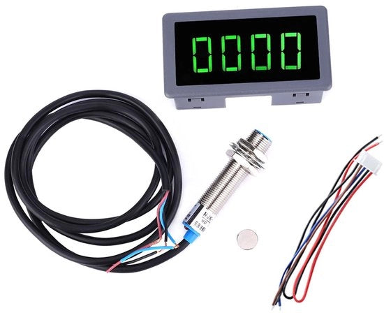 Contatore di giri LED 0,56 pollici - Tachimetro - Interruttore di rilevamento Hall NPN - Intervallo di misura 10-9999 giri/min - Frequenza di aggiornamento >3 volte/secondo - Tensione di alimentazione DC 8-24 V - Tachimetro