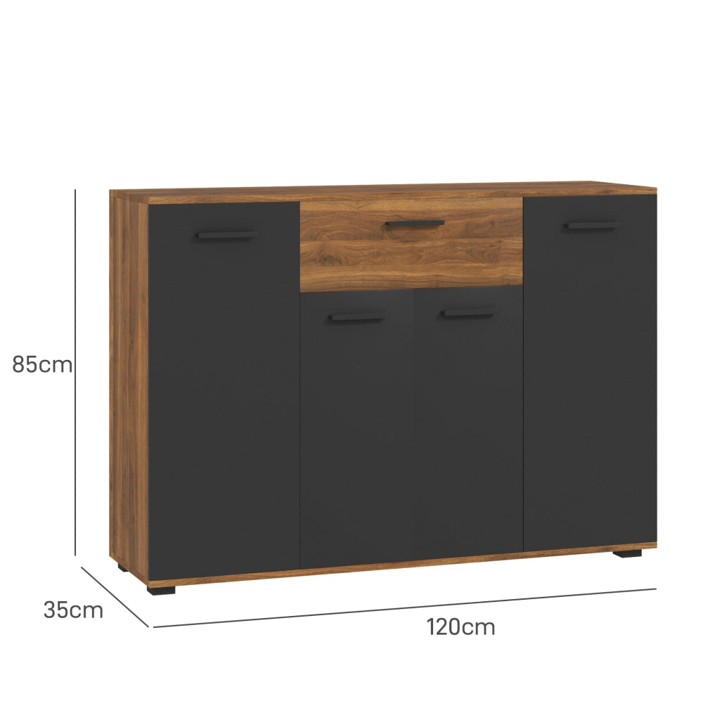 Credenza con 4 ante, cassetti e ripiani regolabili ¨C zephmum ¨C marrone e nero 120x35x85