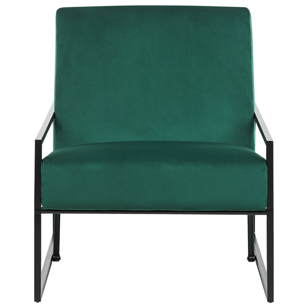 Poltrona in velluto verde 83L x 69L x 83H Schienale Bracciolo Struttura in metallo nero Soggiorno moderno glam
