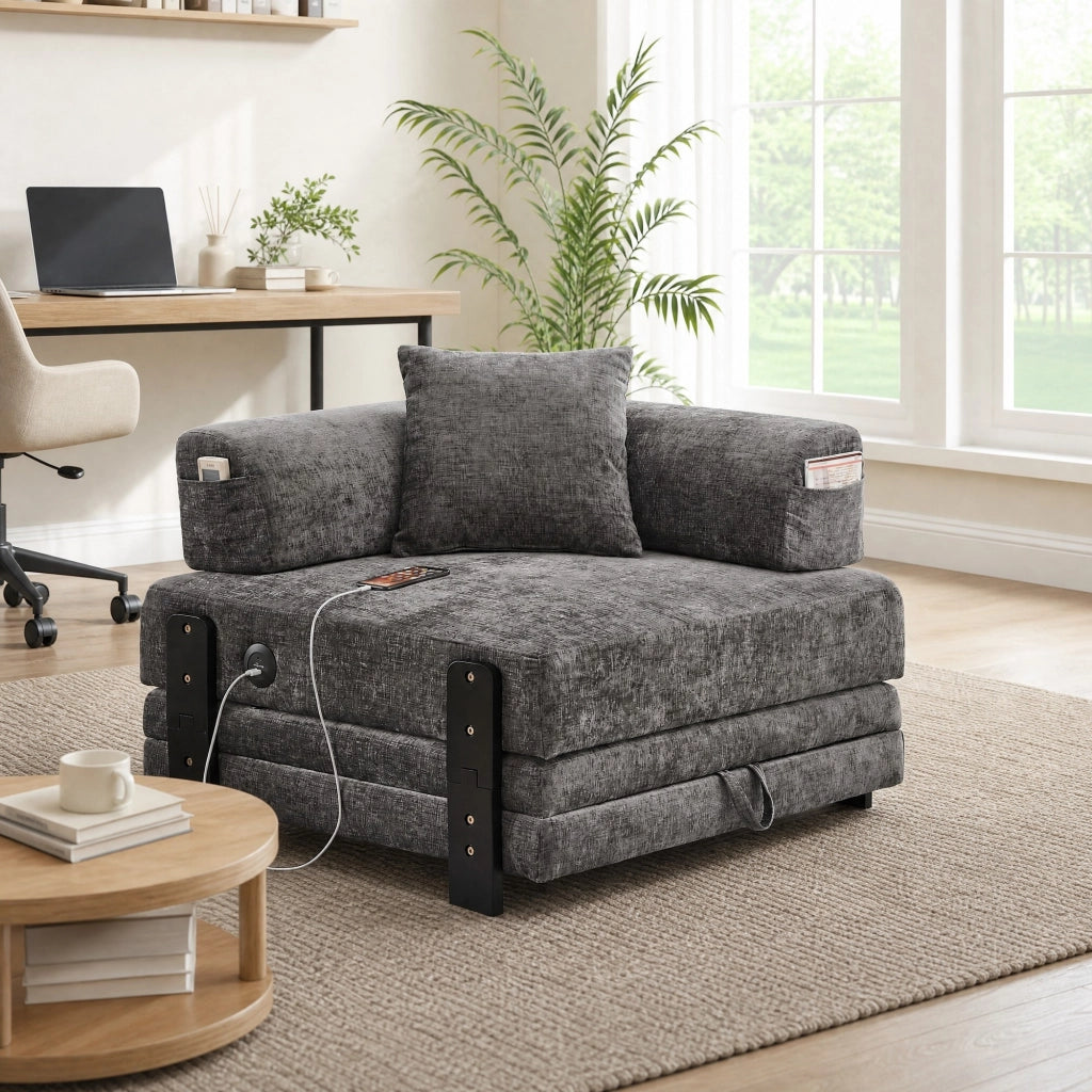 Divano letto pieghevole 2 in 1 con ricarica USB e Type-C grigio scuro HOMVRA